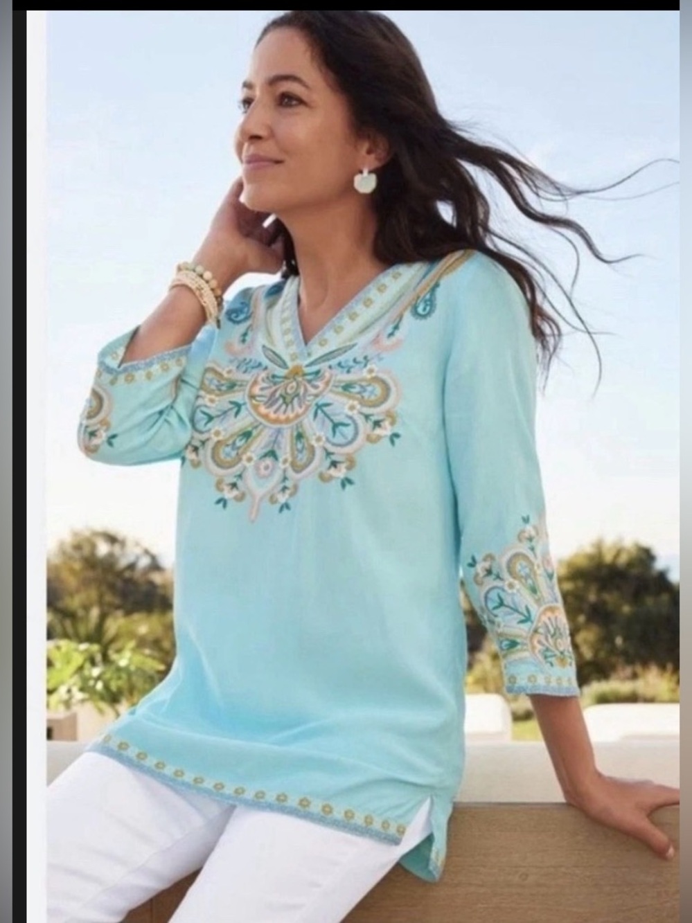 Soft Surroundings Women's
Turquoise River Embroidered Tunic
Top Sz small